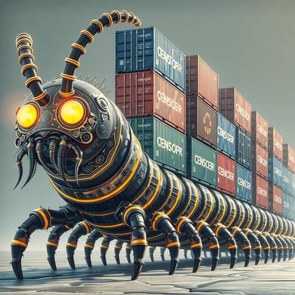 Steampunk Centipede with Shipping Containers, Photorealistic...