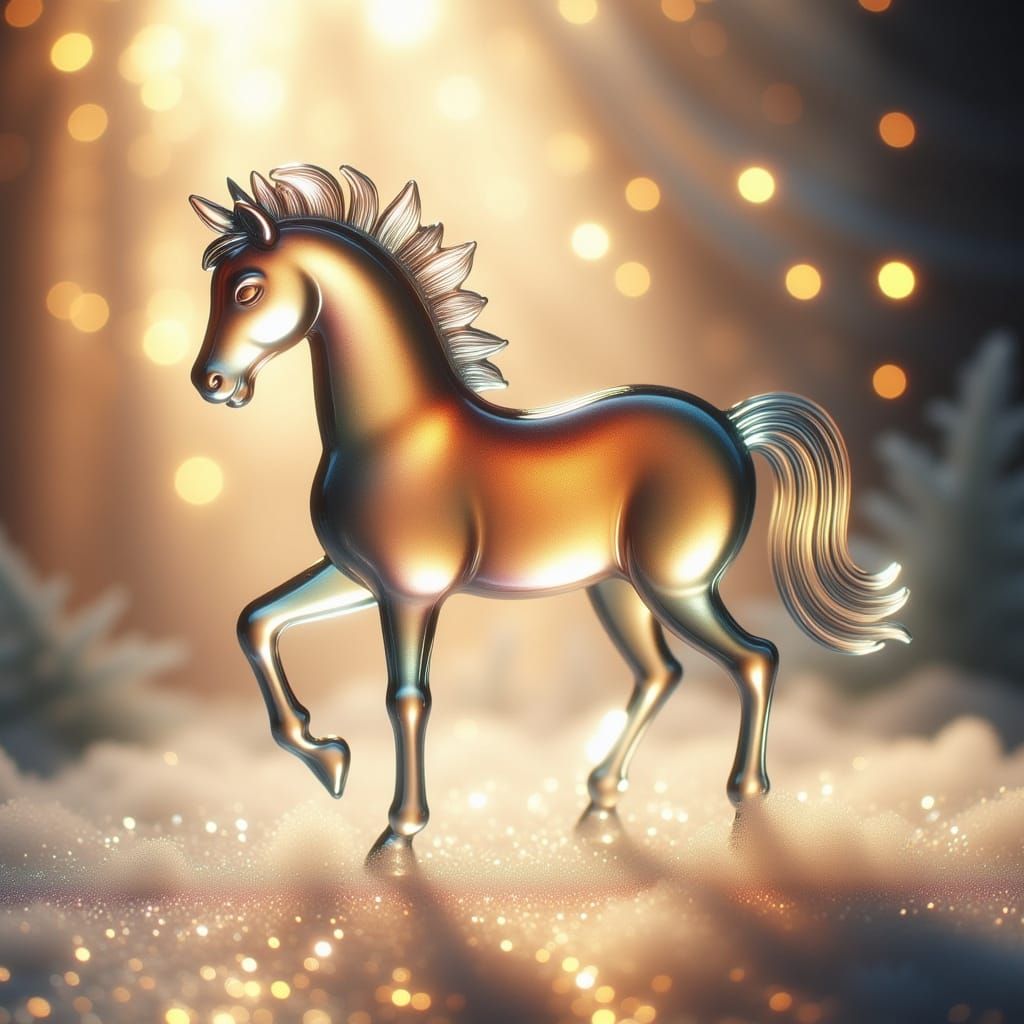 Glass Horse Figurine in Ethereal Mist, with Warm Golden Ligh...