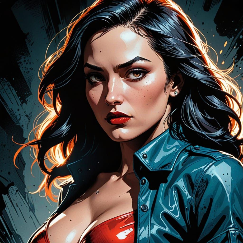 Woman in Comic Book Style with Bold Ink Shadows