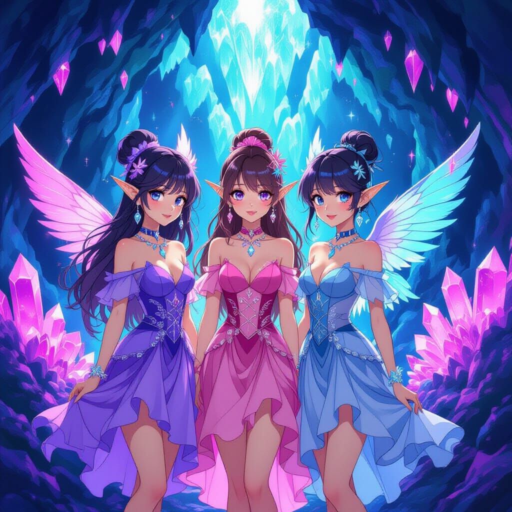 Friends in Crystalline Cave Near Shimmering Portal