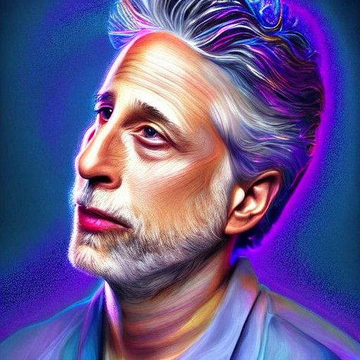 Ethereal Digital Painting of Jon Stewart in Hyperrealism