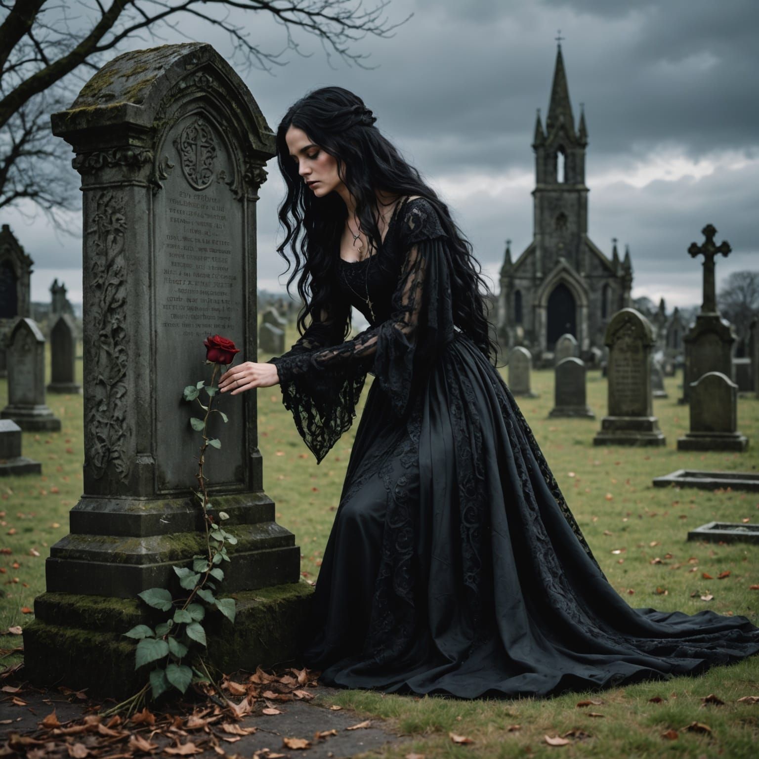 Gothic Mourning in a Dark, Moody Landscape