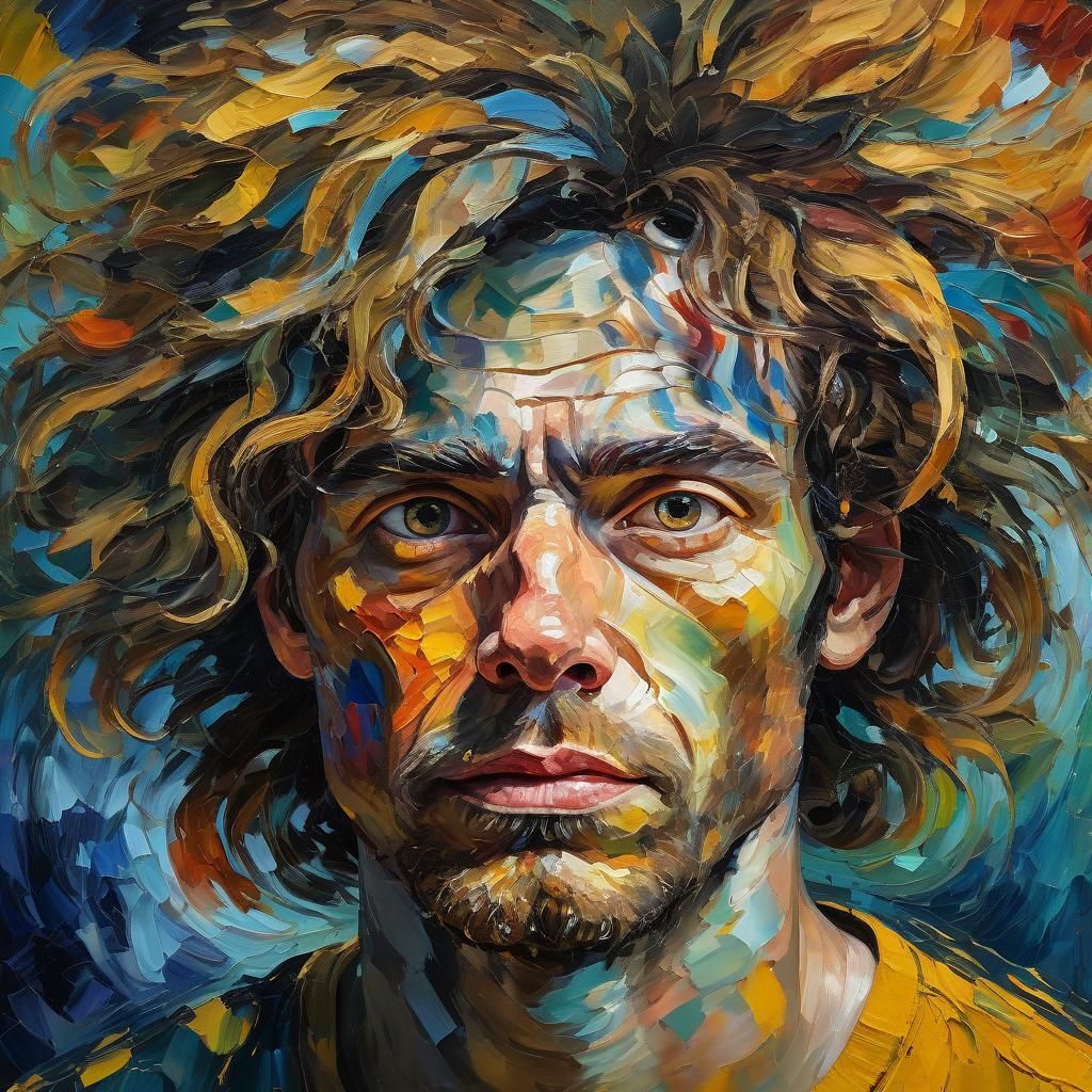 Distorted Portrait in Expressionist Neo-Impressionism Style