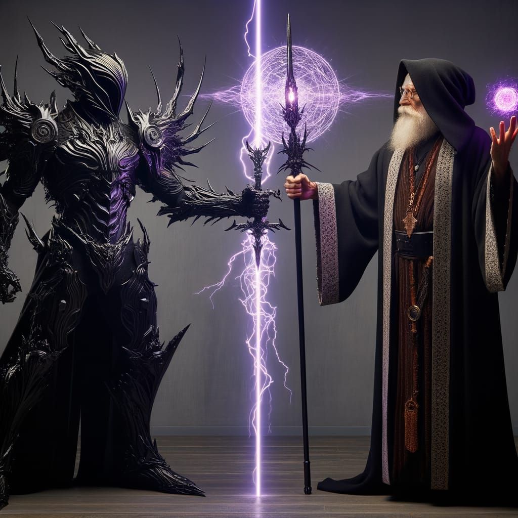 Epic Sci-Fi Fantasy Battle: Dark Knight vs. Space Wizard