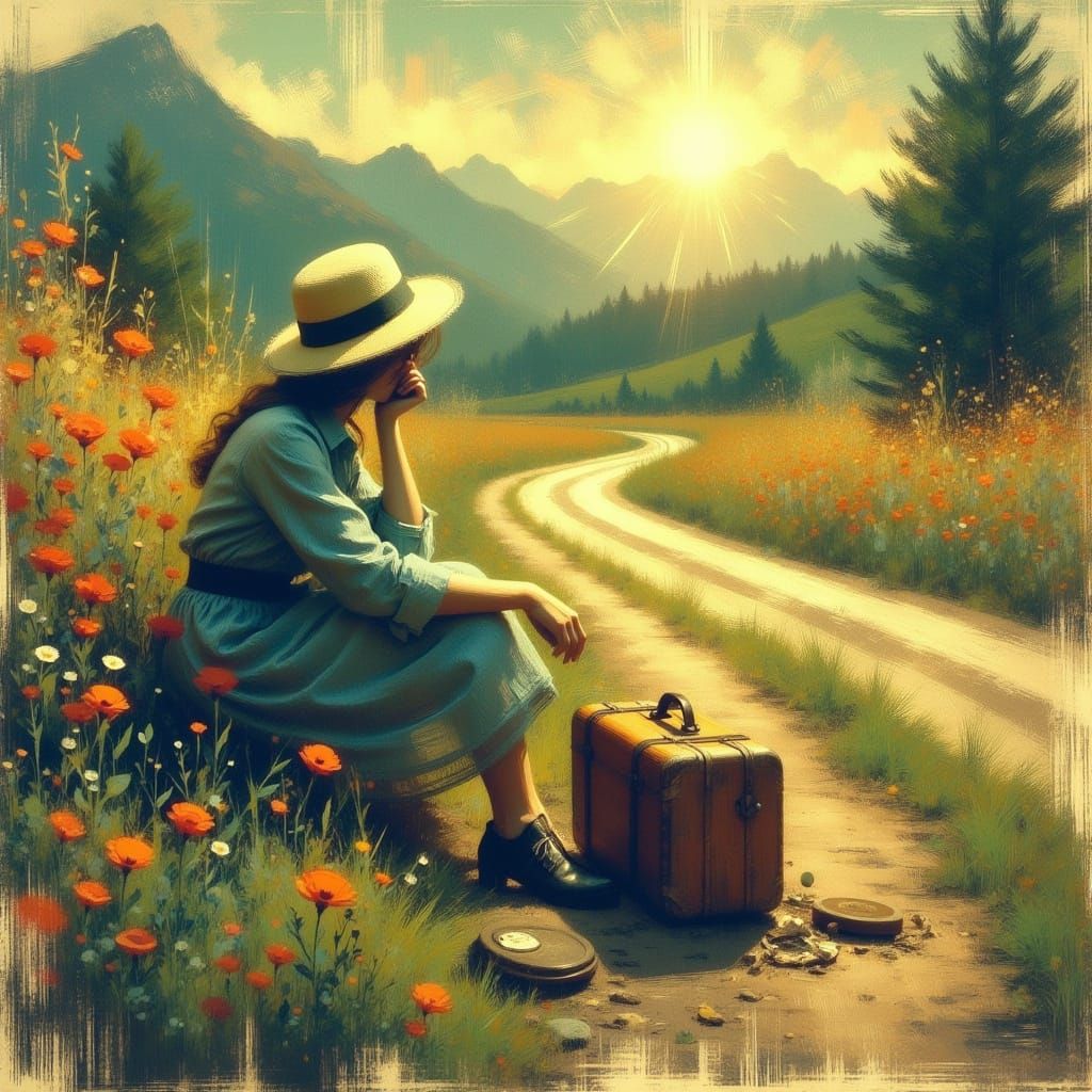 Woman Lost in Thought by the Countryside