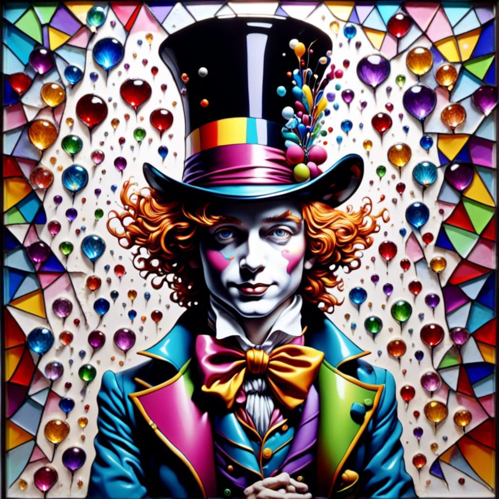 Colorful Stained Glass Mad Hatter Graffiti Art
