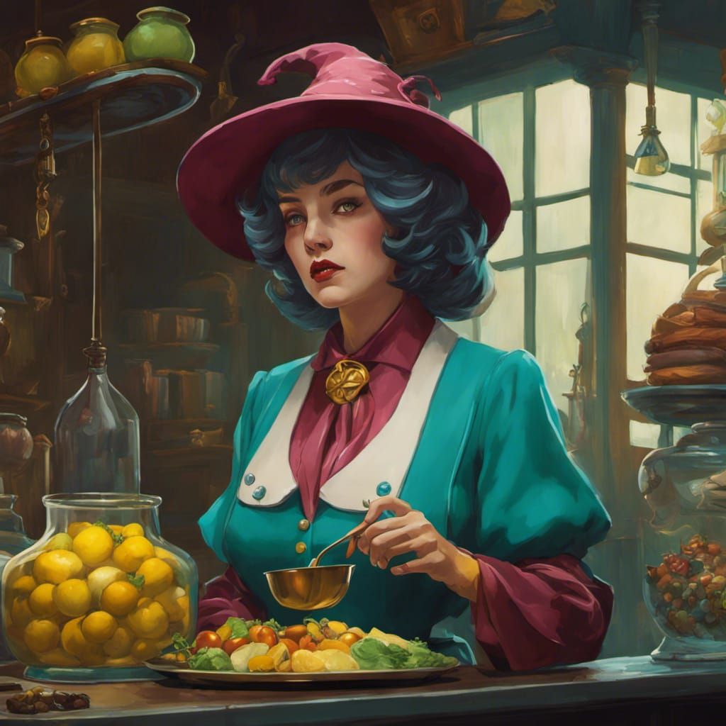 Wizard Lunch Lady in Vibrant Digital Art Style