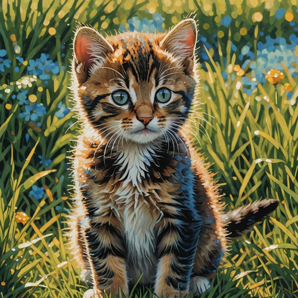 Kitten Portrait in Pointillism Style