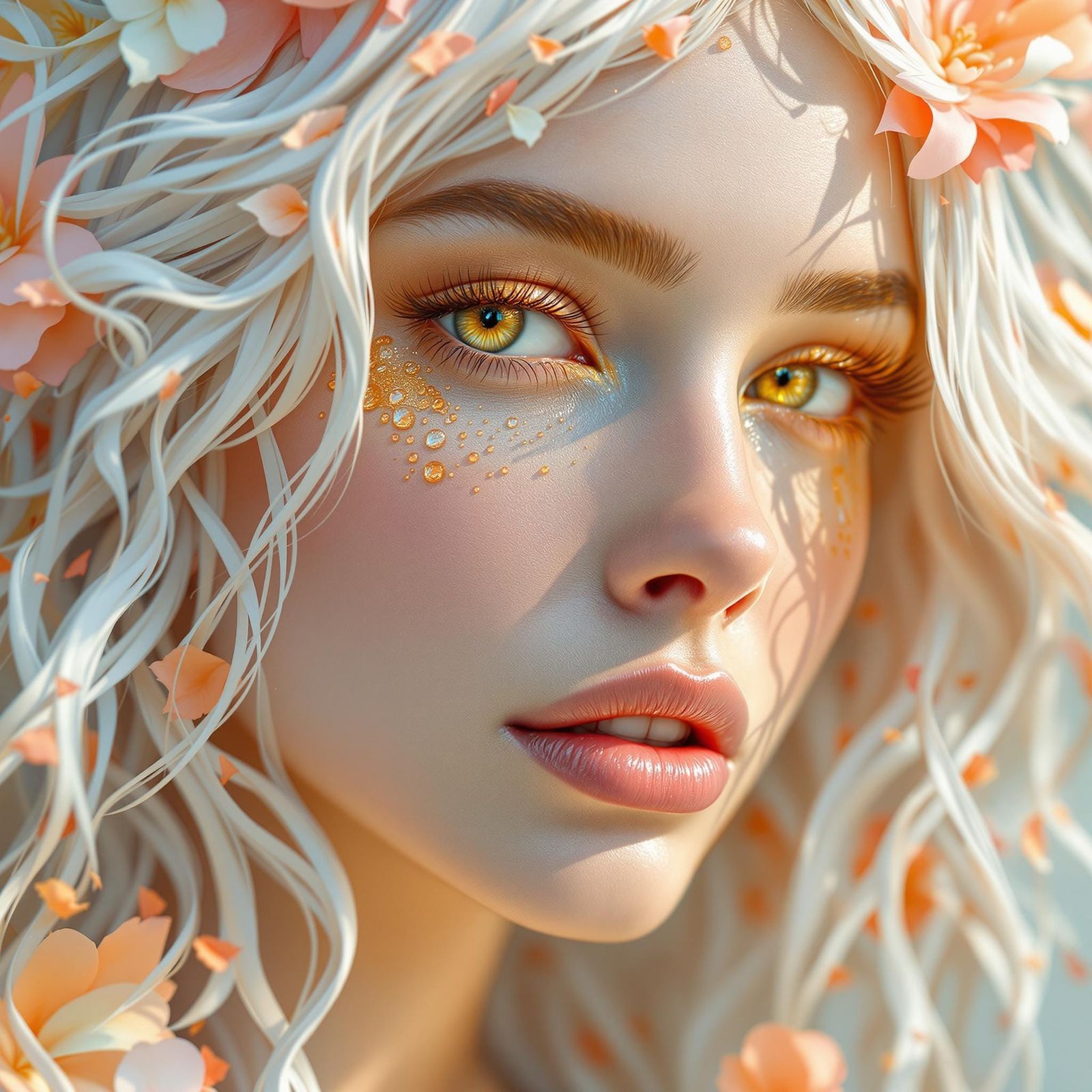 Ethereal White-Haired Woman Portrait in Papercraft Style