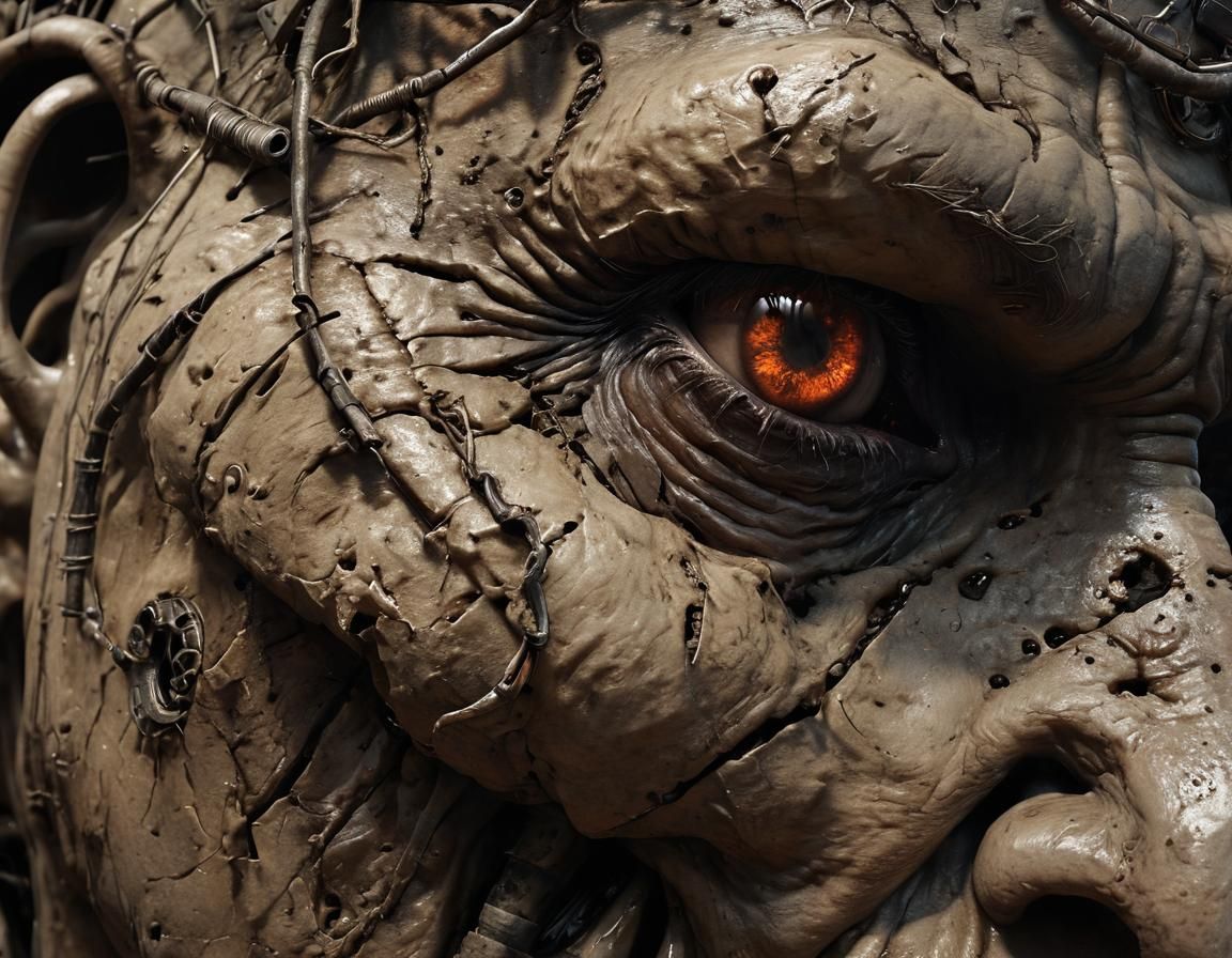 Cyberpunk Golem in Dark Arts Horror Scene