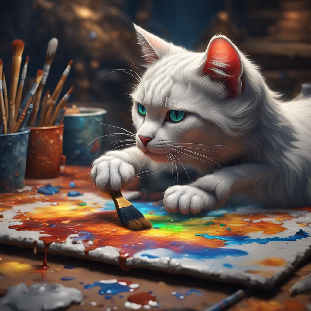Cat Artist: Detailed Fantasy Painting