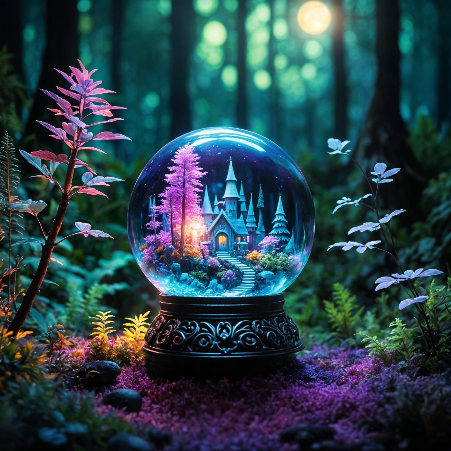 Wizards in Crystal Ball, Fluorescent Magical Forest