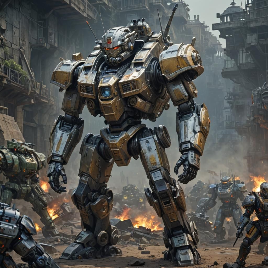 Napoleon on Mecha Leading Army in Watercolor Style