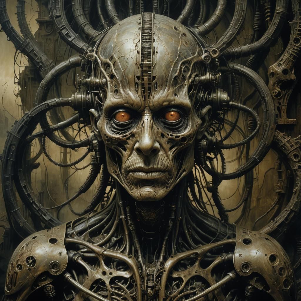 Surreal Biomechanical Portrait in Dark Fantasy Style