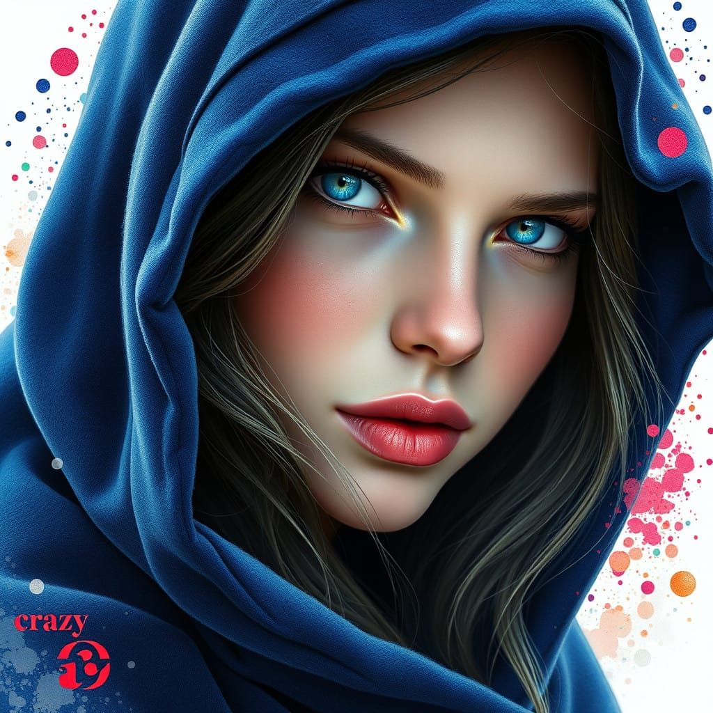 Ethereal Fantasy Portrait in Vibrant Dark Blue Velvet