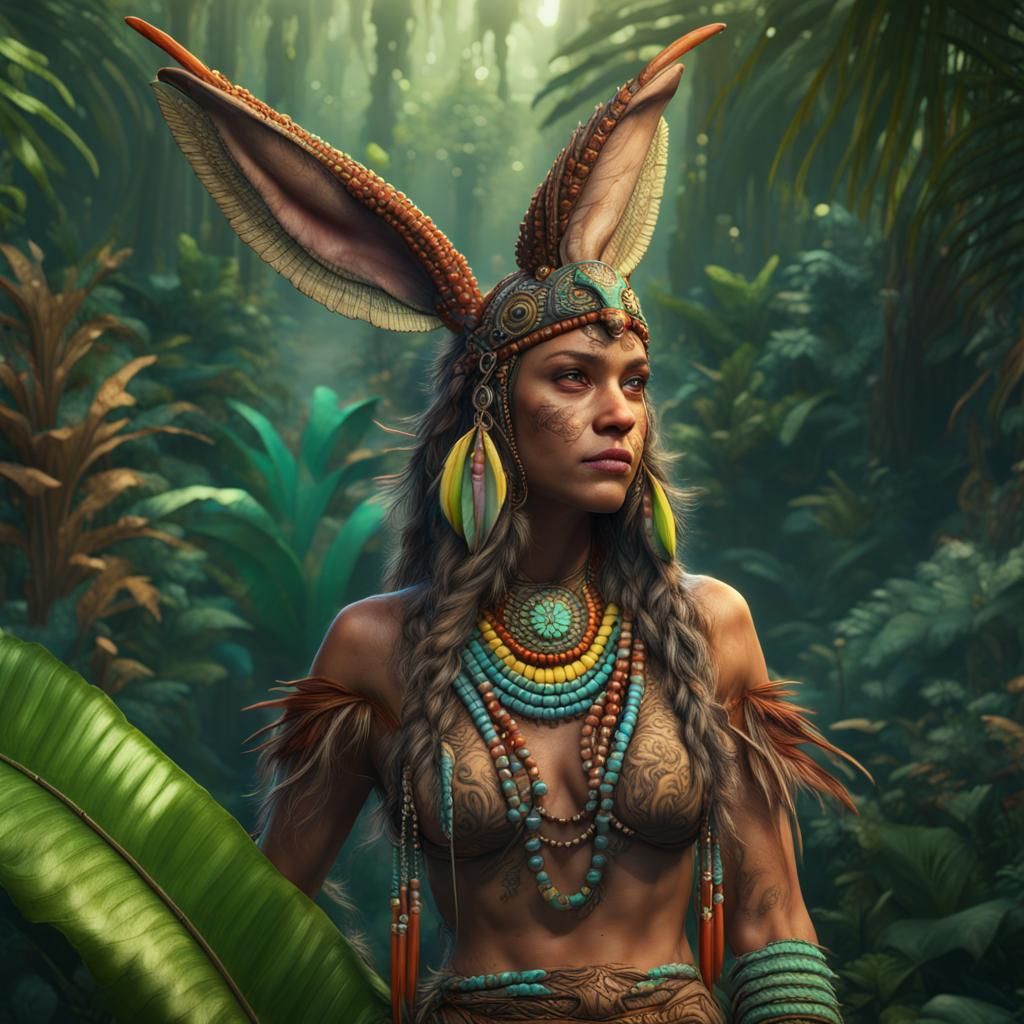 Iguana Bunny in Tribal Style Jungle