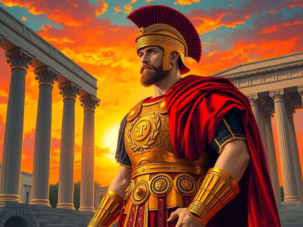 Roman General Commands the Sunset in a Vibrant Forum Scene