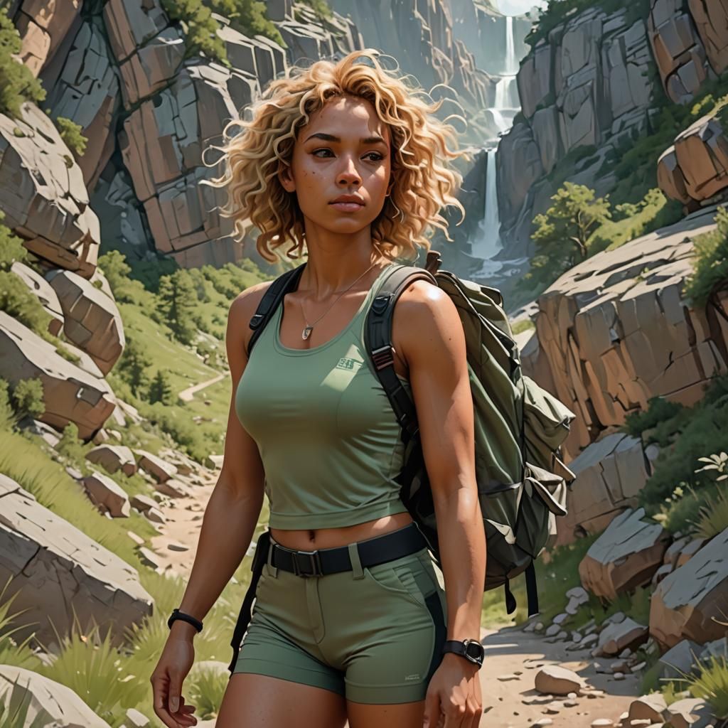 Girl Hiker Portrait in Hyperdetailed Art Nouveau Style