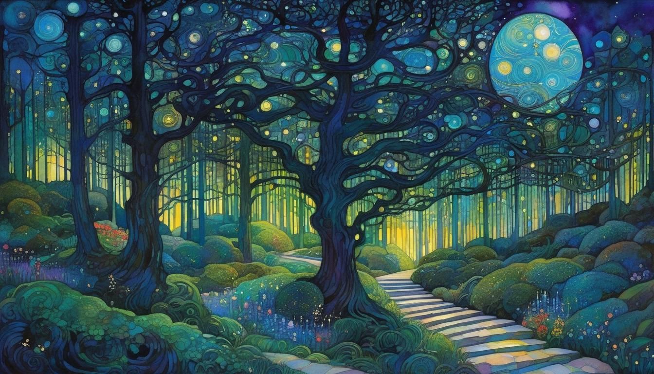 Fantasy Landscape with Winding Path in Watercolor