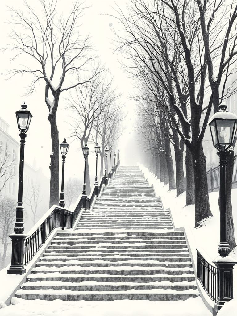 Stunning Monochromatic Winter Scene in Graphite Style