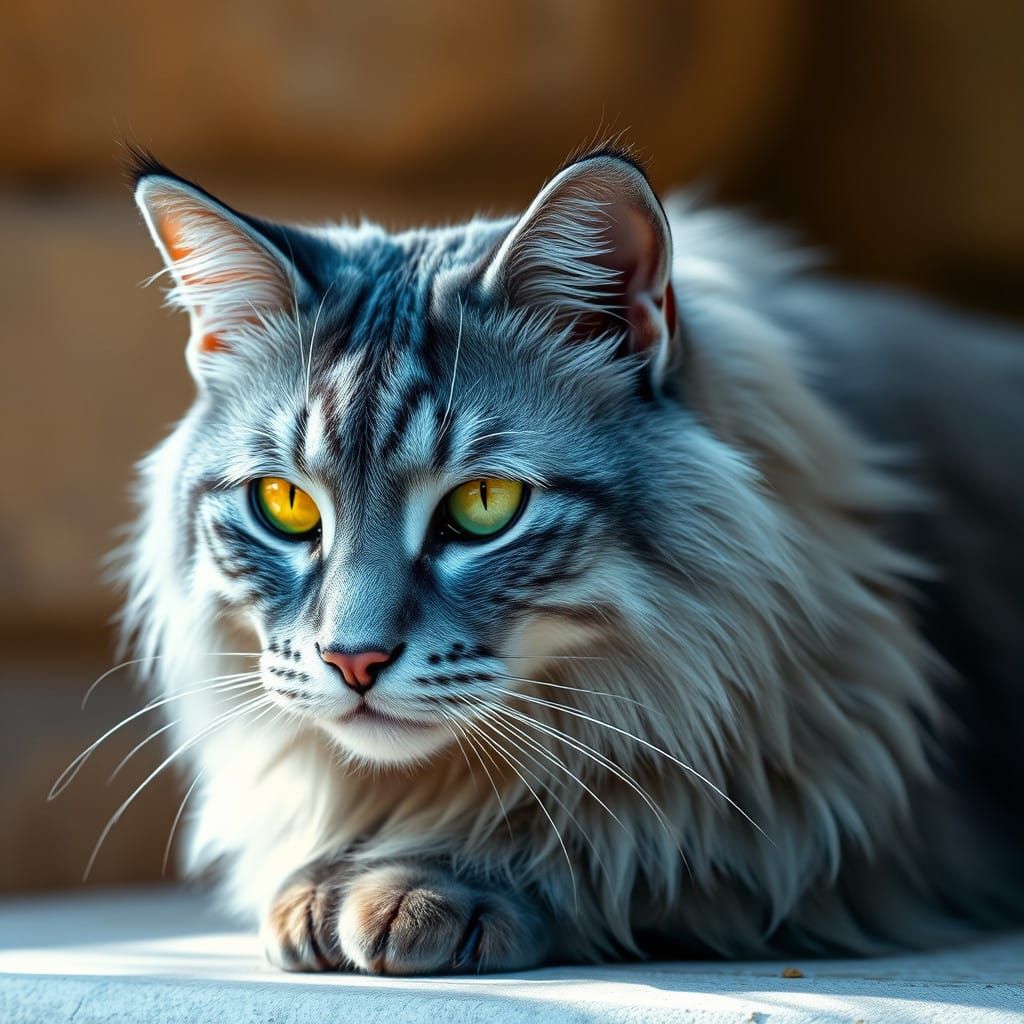 Majestic Female Cat with Iridescent Coat and Heterochromia