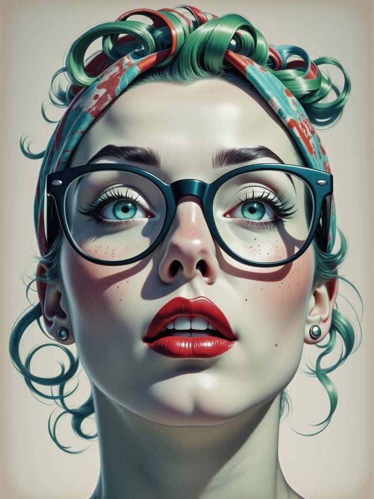 Dreamlike Portrait of Woman with Freckles in Surreal Style
