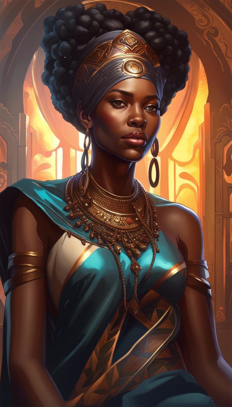 African Queen Portrait in Art Nouveau Style