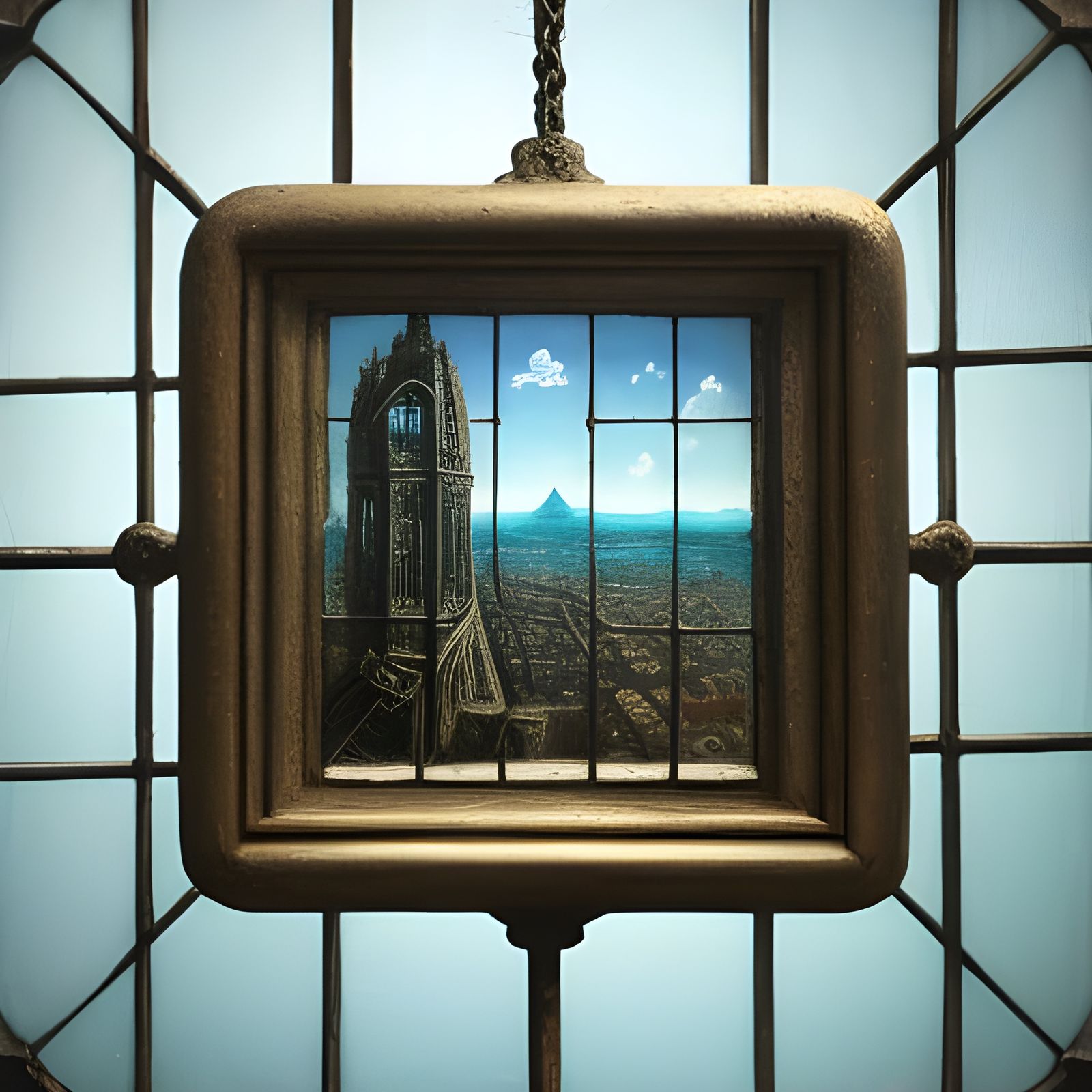 View through a Shabby Glass window that needs to be cleaned.