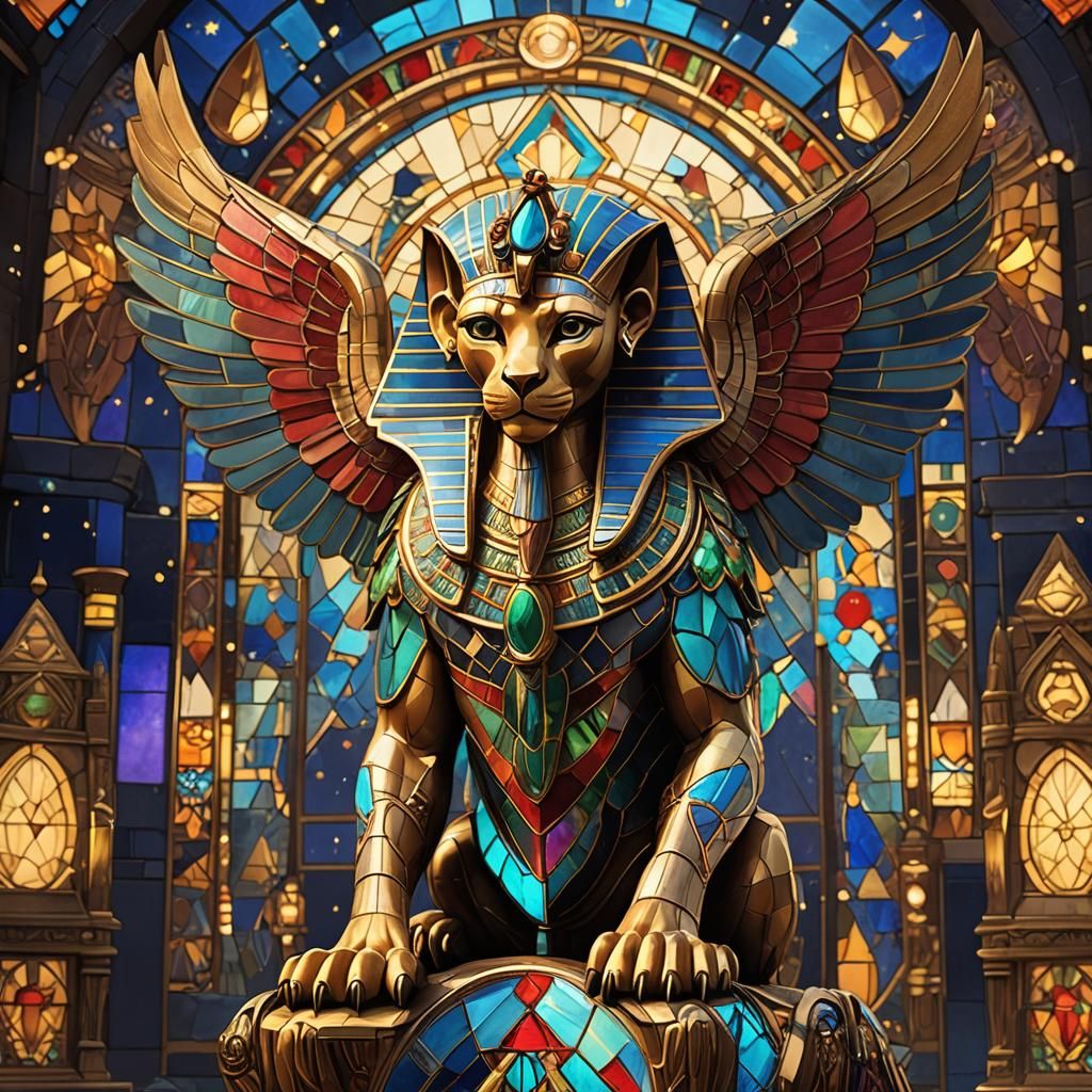 Art Nouveau Sphinx with Stained Glass Effect