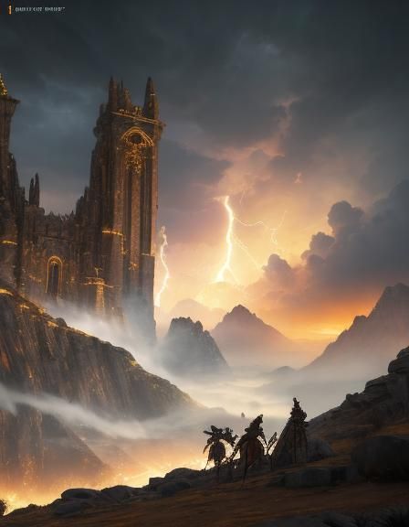 Epic Female Warriors on Rocky Cliff: Dark Fantasy Art