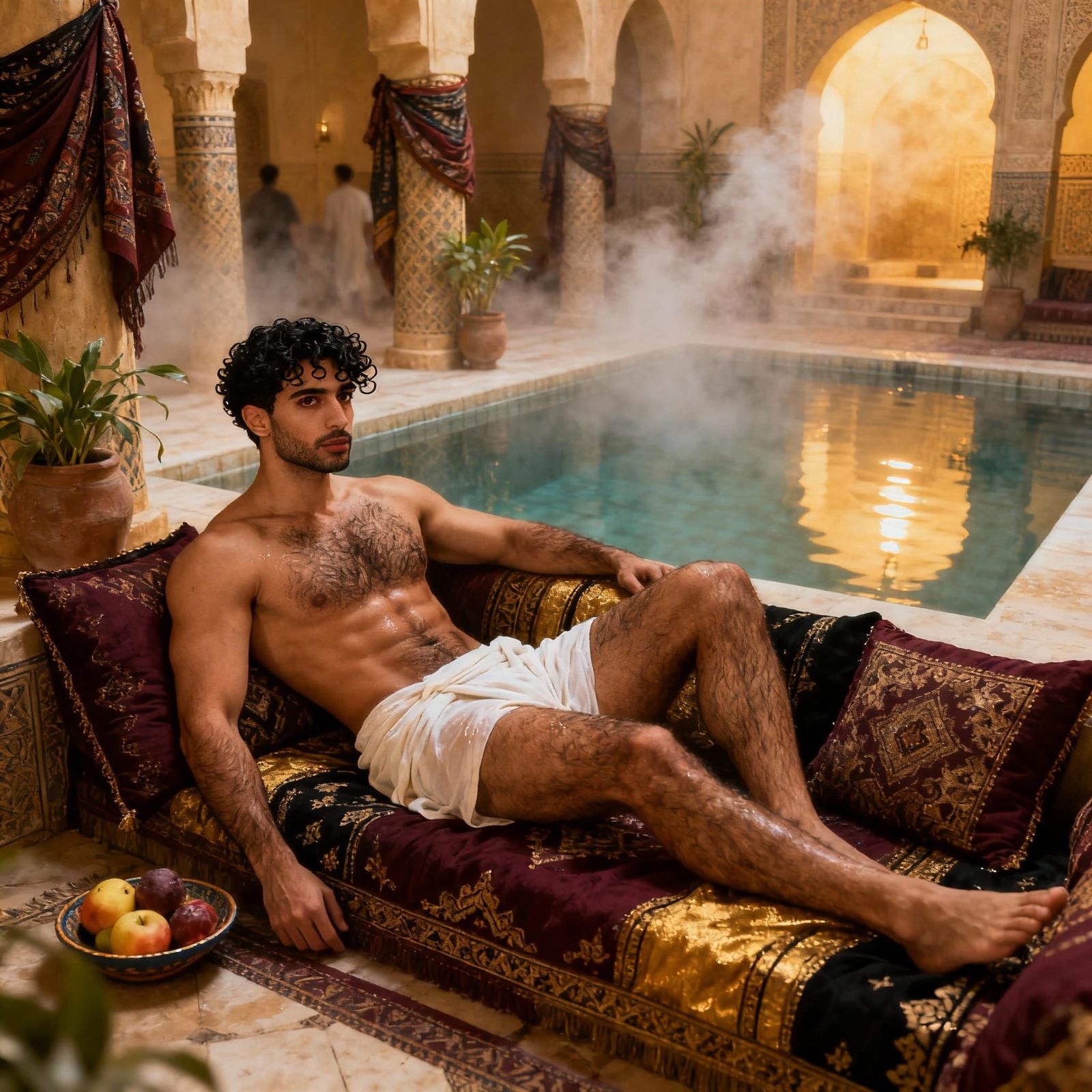 Handsome Middle Eastern Man in Moroccan Hammam
