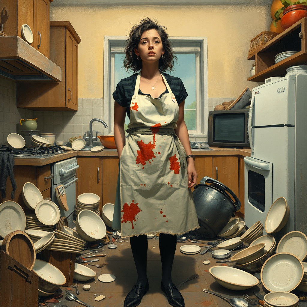 Chaotic Kitchen Catastrophe in Impressionist Style