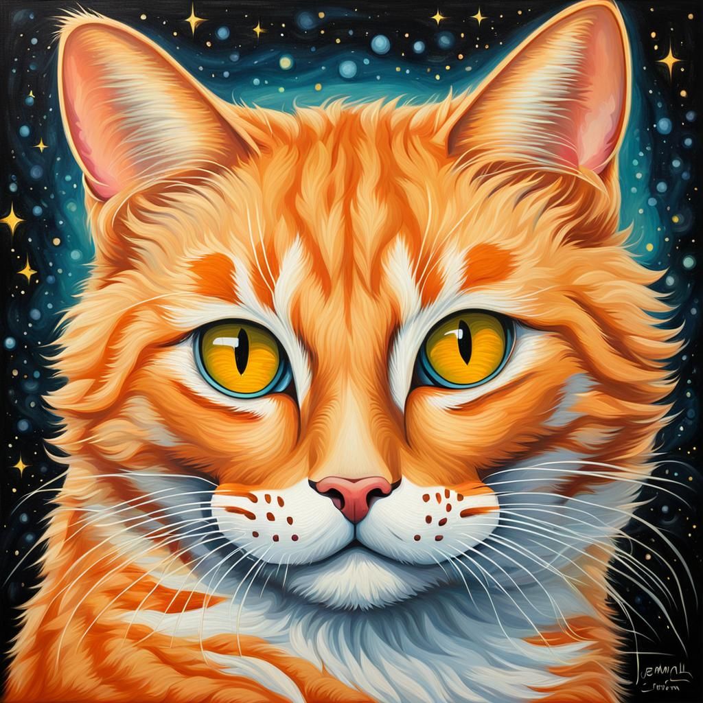 Orange Tabby Cat Portrait in Pop-Surrealist Style