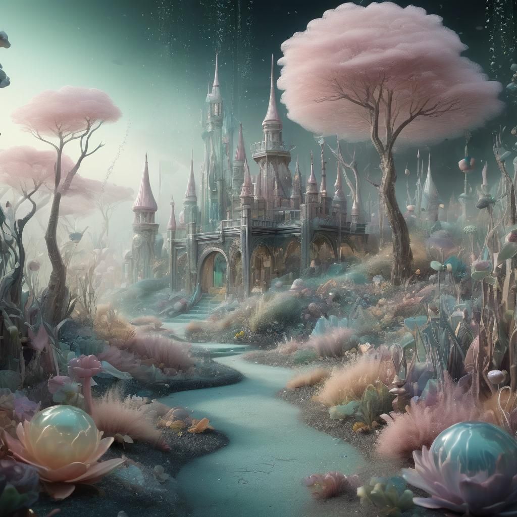 Surreal 3D Landscape with Glass Decor Elements