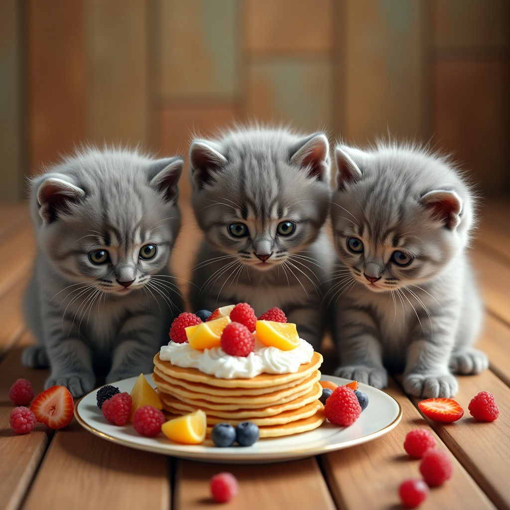 British Shorthair Kittens Feast: Hyperrealistic Concept Art