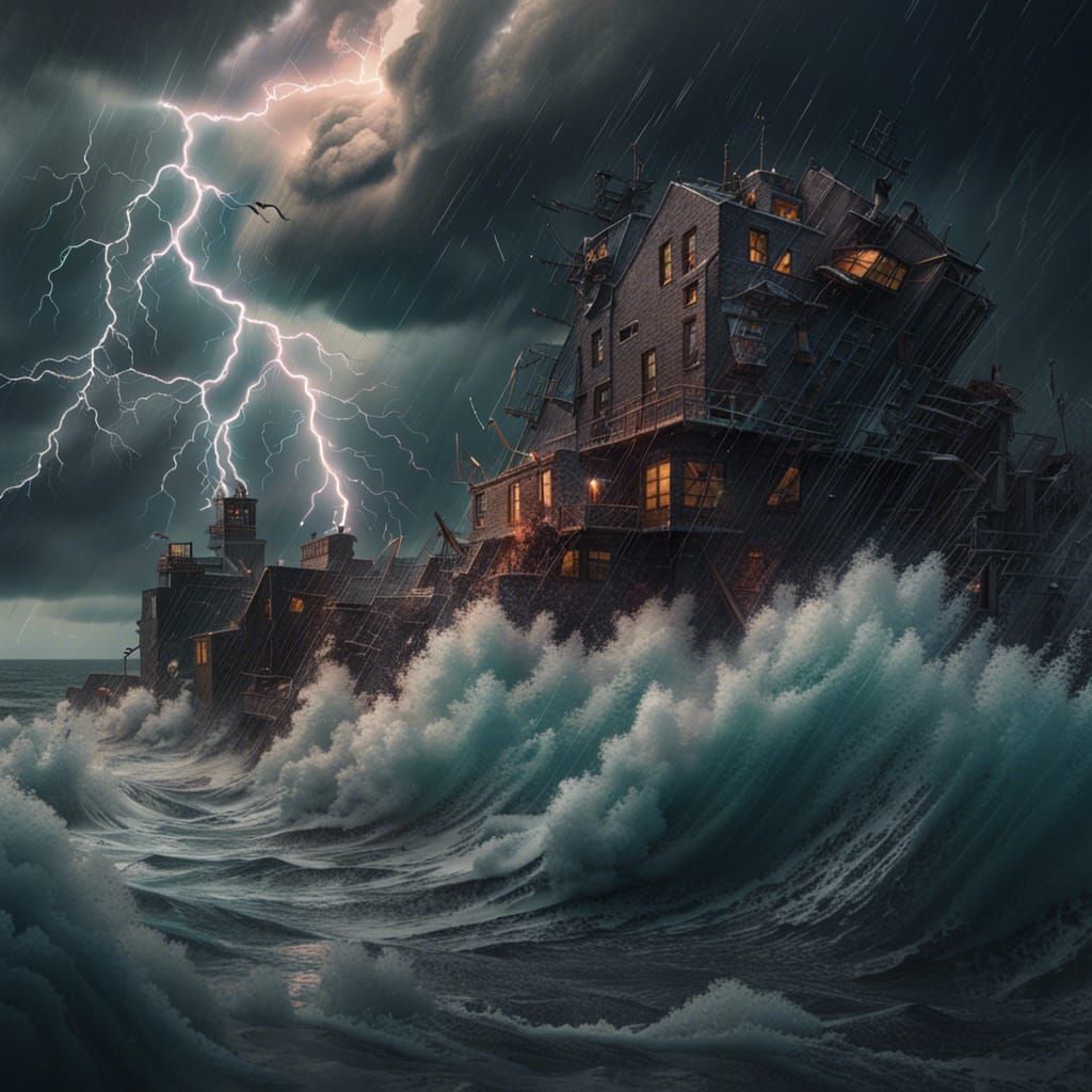 Brutalist Seascape: Thunderstorm in 8K Resolution