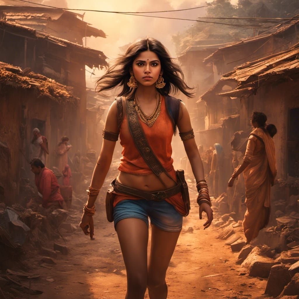 Indian Superhero Flies Above Mob with Rainbow Energy