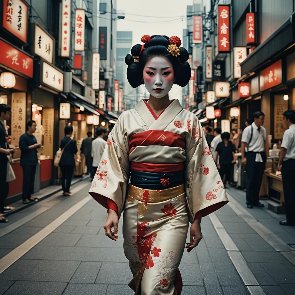 Geisha Walks Ginza: Cinematic Japanese Street Scene