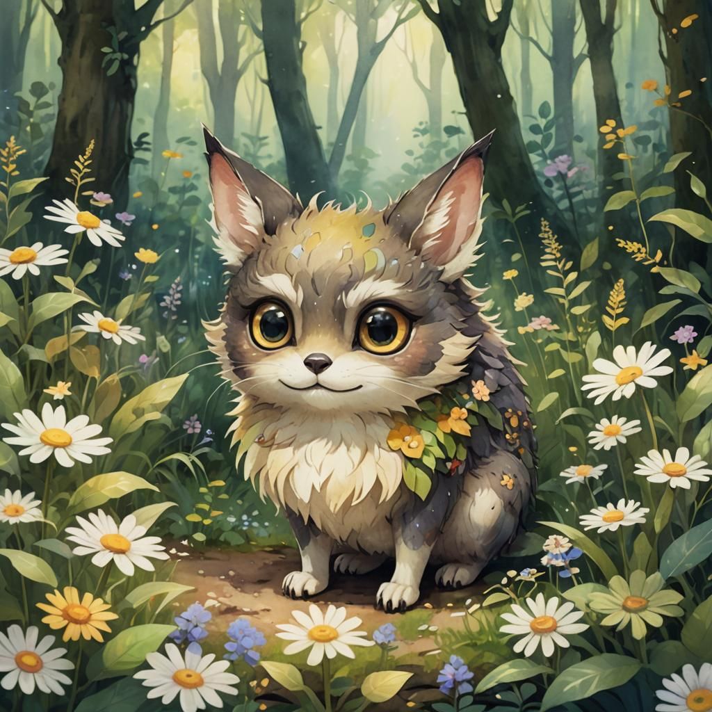 Forest Creature in Atmospheric Watercolor Style