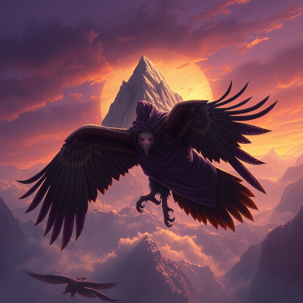 Mountain Condor Soaring in Dark Fantasy Art