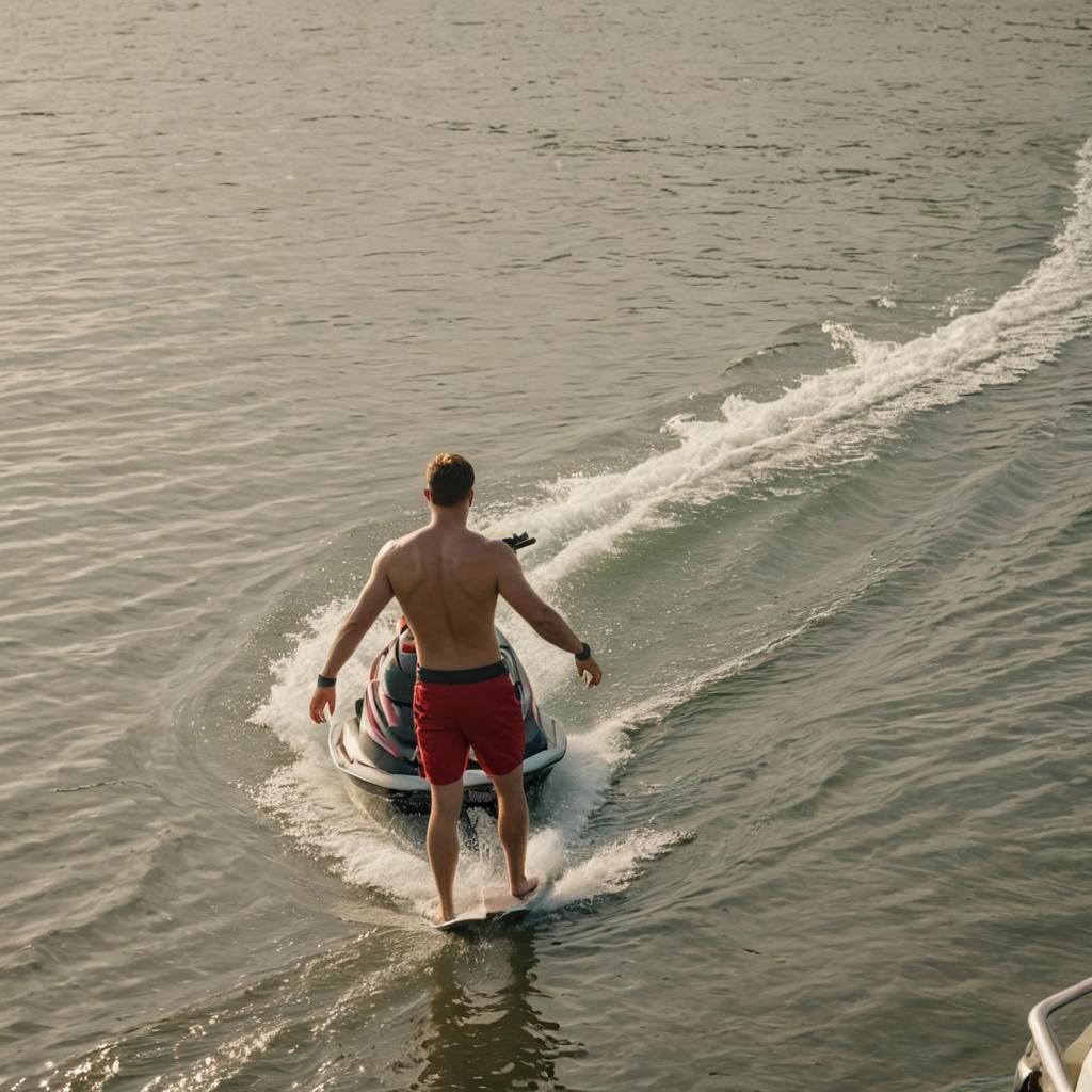 Man on Jet Ski in Golden Hour Light
