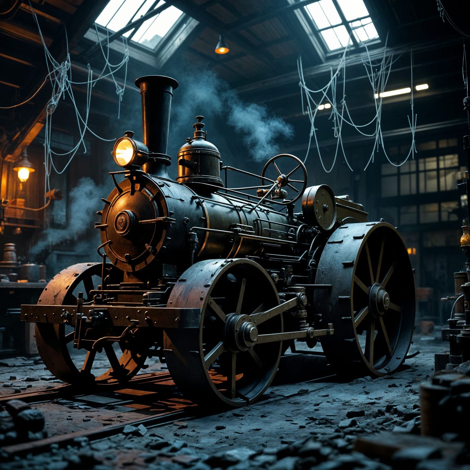 Vintage Steam Roller in Detailed Matte Painting Style