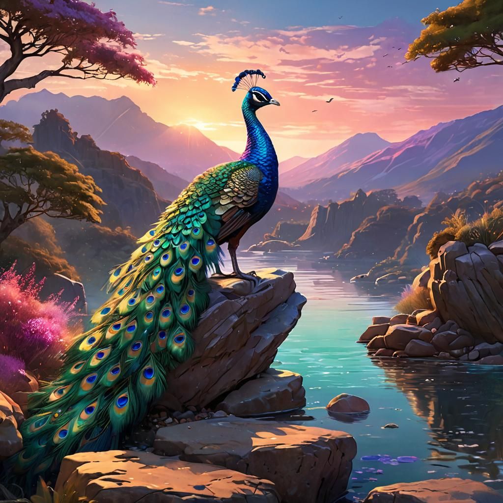 Majestic Peacock with Iridescent Tail Feathers