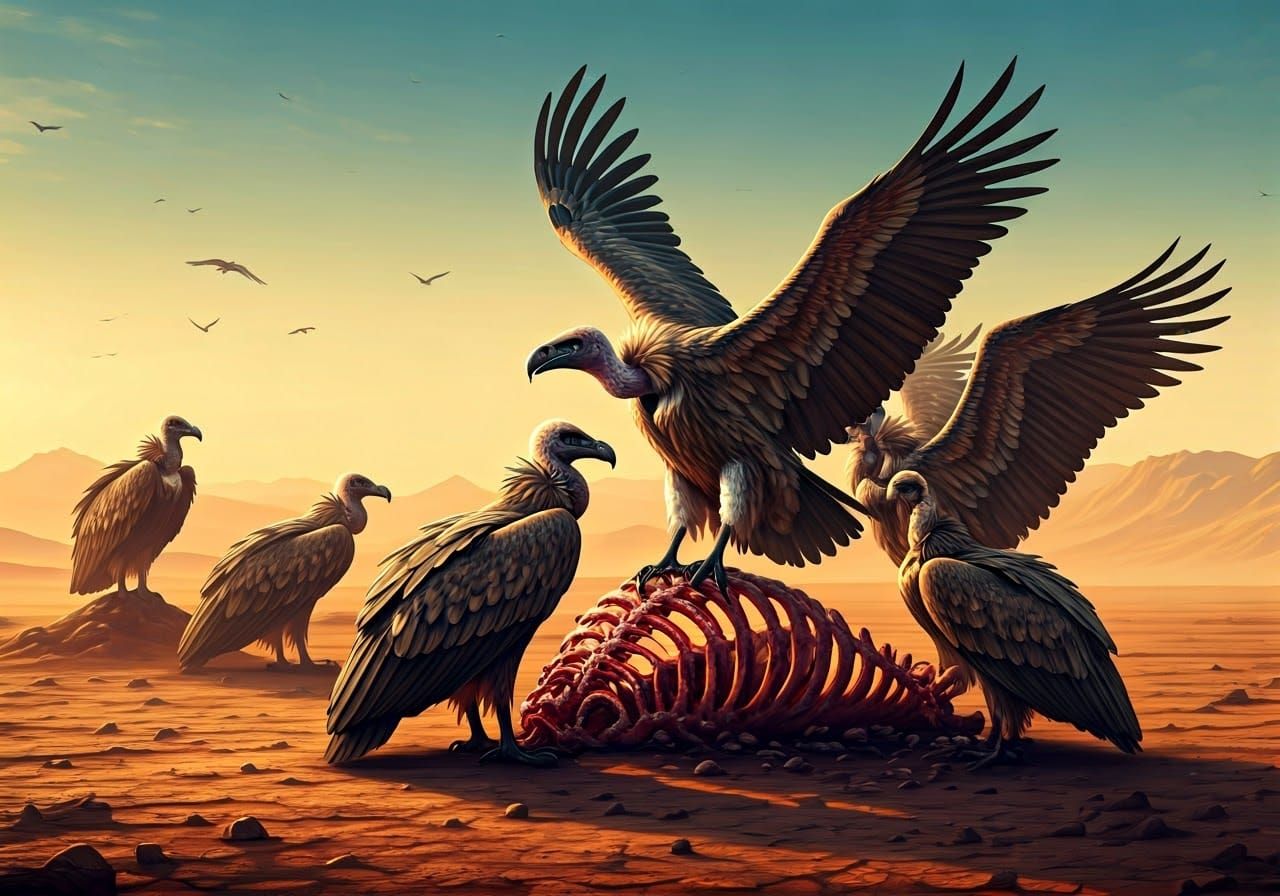 Vultures Feast in a Beksiński-Inspired, Gigerian Landscape