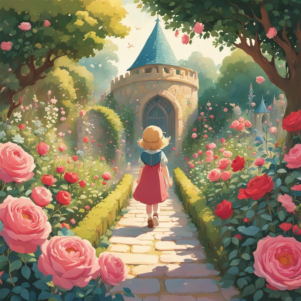 Ecstatic Child in Fantasy Rose Garden