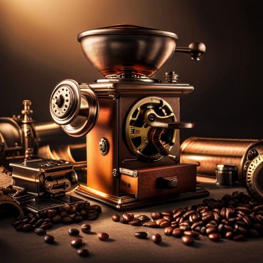 Detailed Steampunk Coffee Grinder with Gears