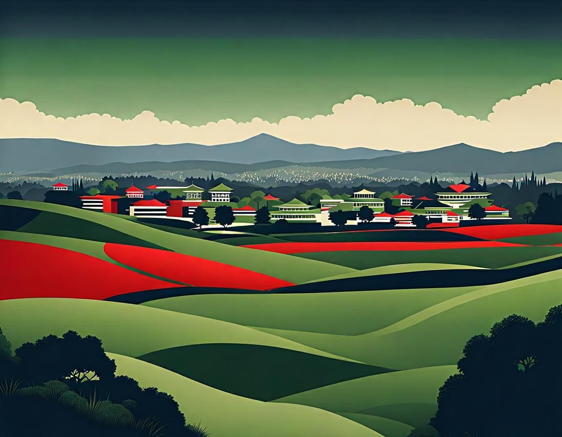 Minimalist Addis Ababa Landscape in Ukiyo-e Style