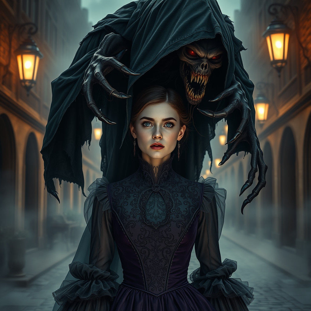 Victorian Woman's Terror: Dementor Ghoul Steals Soul