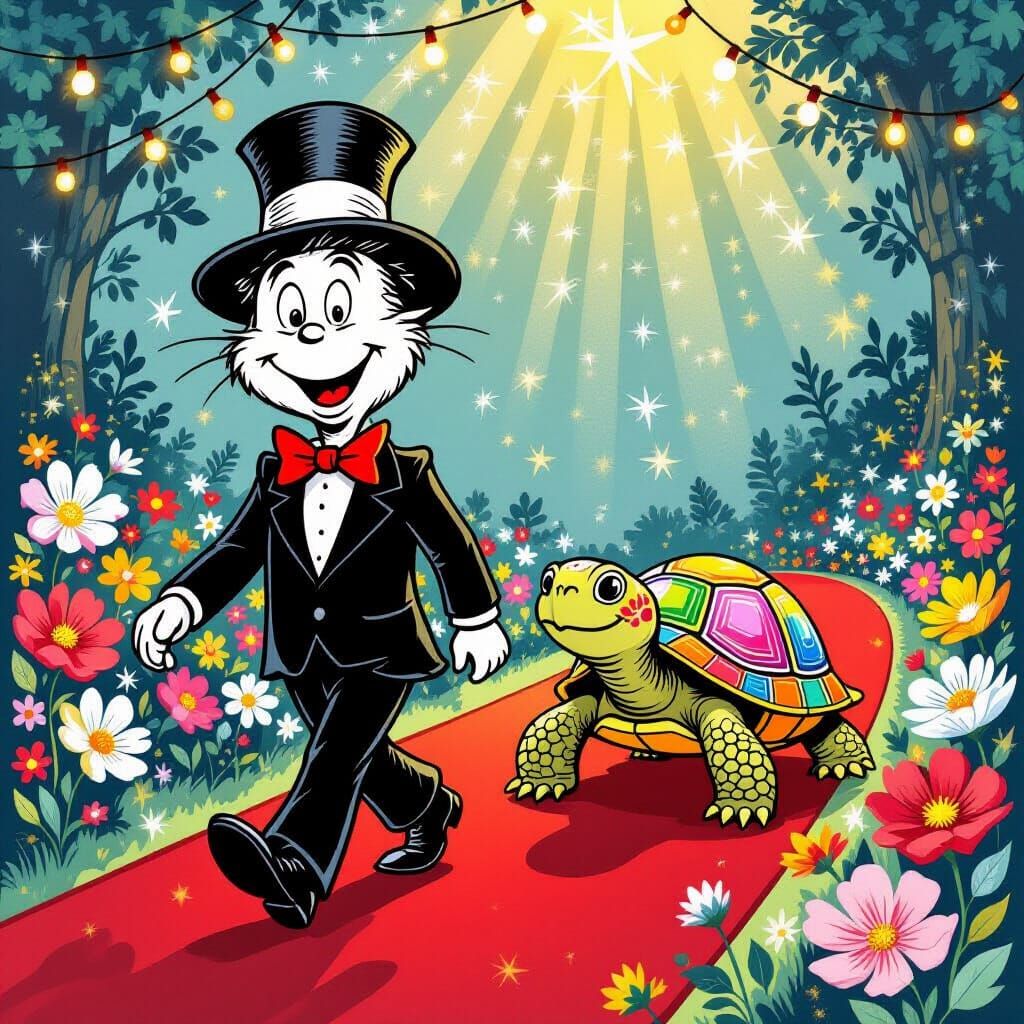 Whimsical Dr. Seuss Style Character on Red Carpet