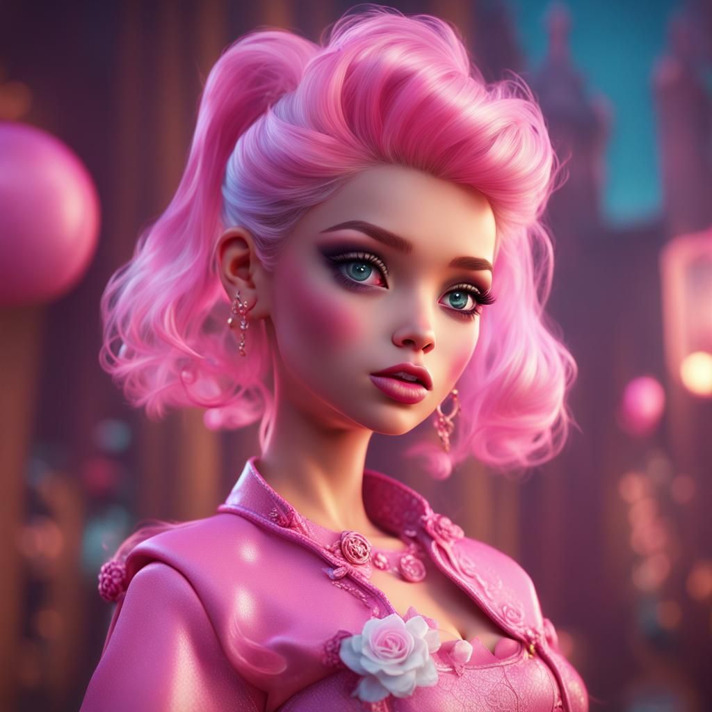 Boy Dolled Up Like Barbie: Detailed Matte Painting
